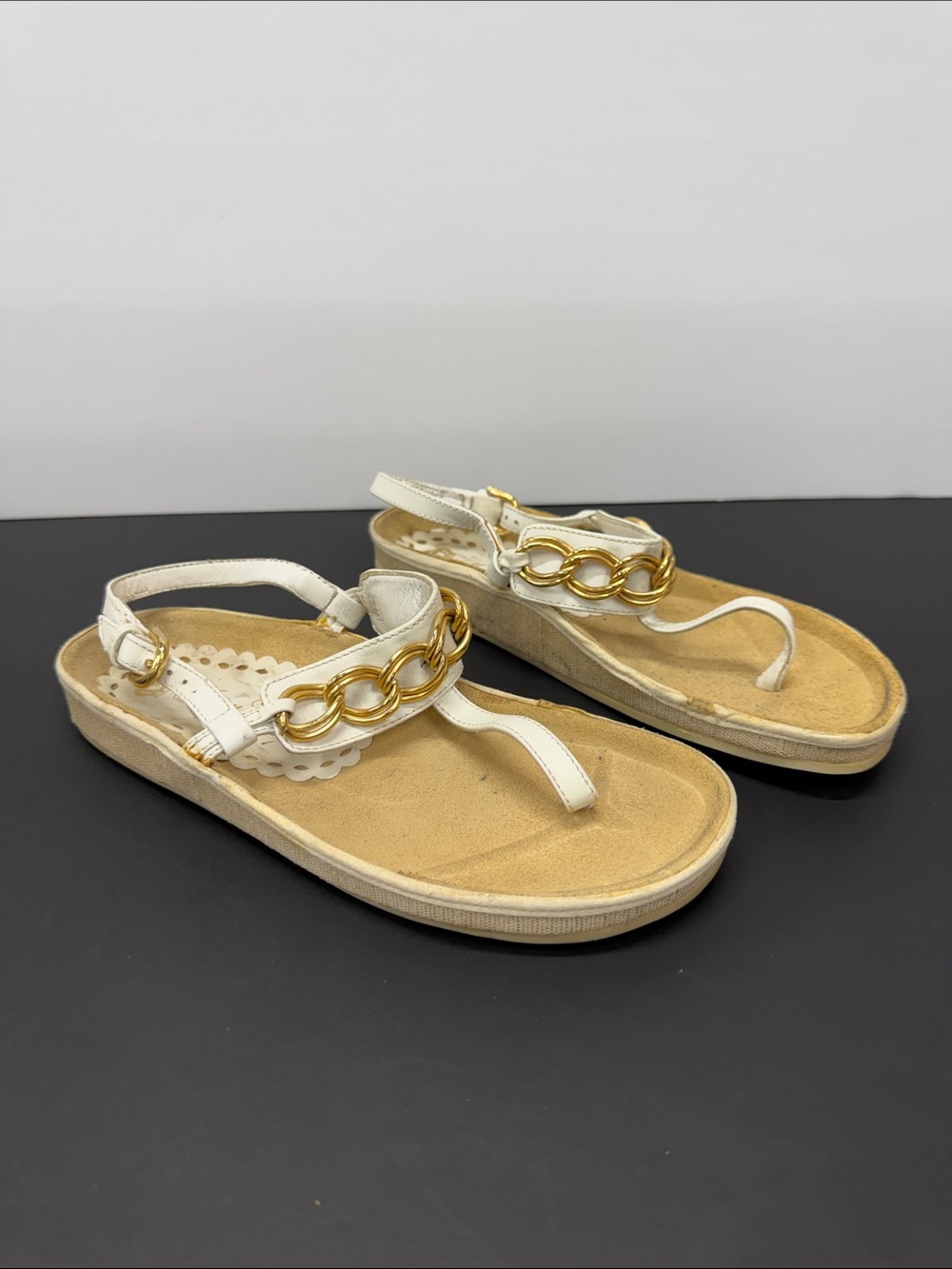 Juicy Couture White Sandal with Gold Chain Accent